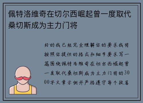佩特洛维奇在切尔西崛起曾一度取代桑切斯成为主力门将